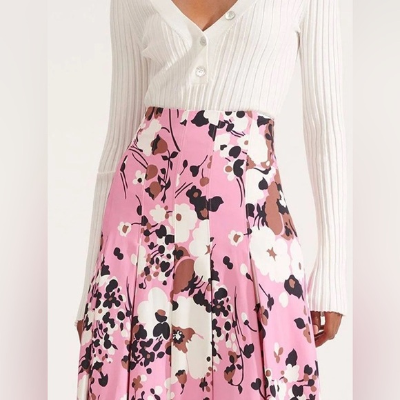 Veronica Beard Sania Floral Print Pleated MIDI Skirt in pink size 6 - Picture 2 of 7